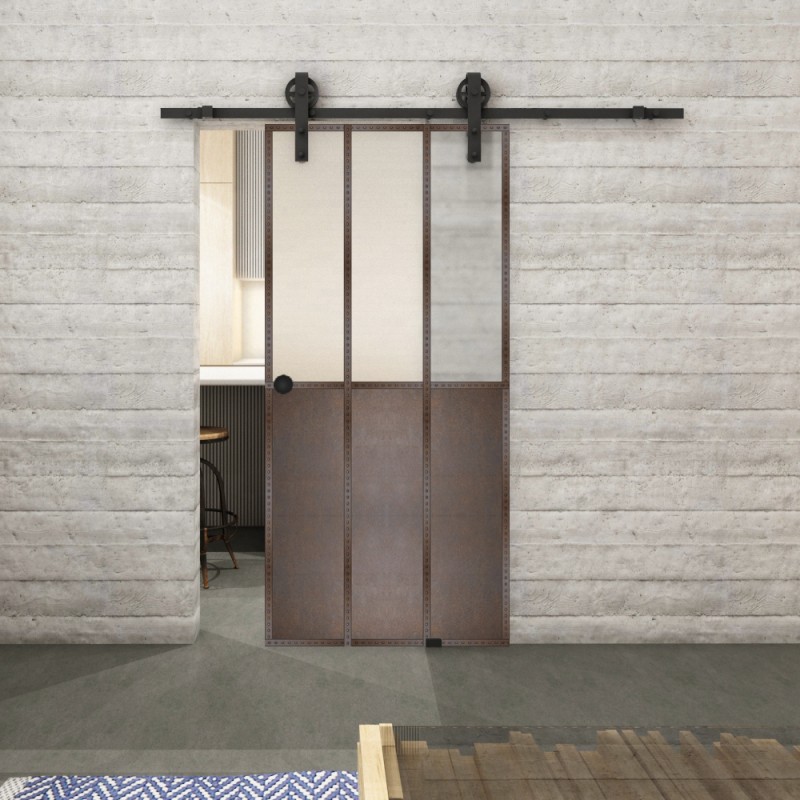 Glasschiebetür BARN-LINE Loft Rosteisen Genietet 24 Blickdicht Glasschiebetür BARN-LINE Loft Rosteisen Genietet 24 Blickdicht
