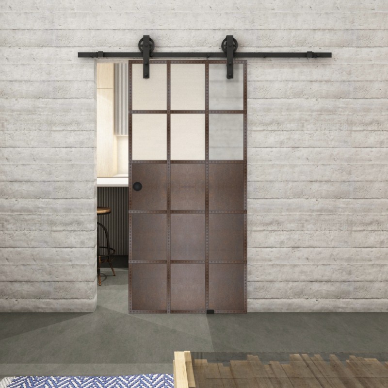 Glasschiebetür BARN-LINE Loft Rosteisen Genietet 21 Blickdicht Glasschiebetür BARN-LINE Loft Rosteisen Genietet 21 Blickdicht