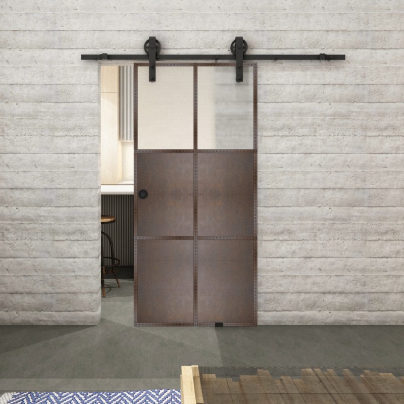 Glasschiebetür BARN-LINE Loft Rosteisen Genietet 19 Blickdicht Glasschiebetür BARN-LINE Loft Rosteisen Genietet 19 Blickdicht