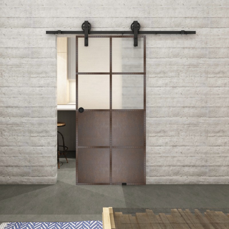 Glasschiebetür BARN-LINE Loft Rosteisen Genietet 18 Blickdicht Glasschiebetür BARN-LINE Loft Rosteisen Genietet 18 Blickdicht
