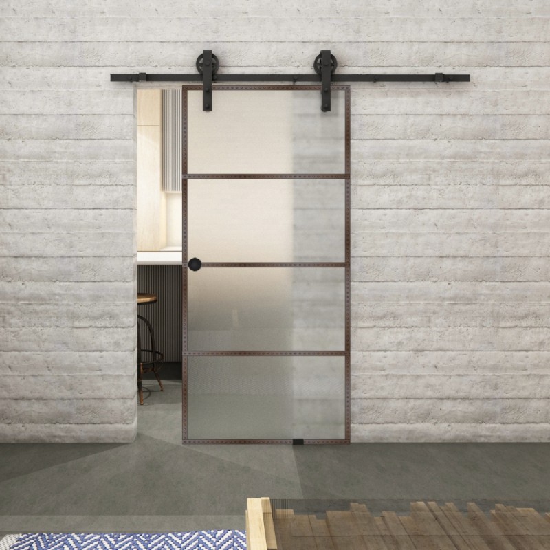 Glasschiebetür BARN-LINE Loft Rosteisen Genietet 02 Blickdicht Glasschiebetür BARN-LINE Loft Rosteisen Genietet 02 Blickdicht