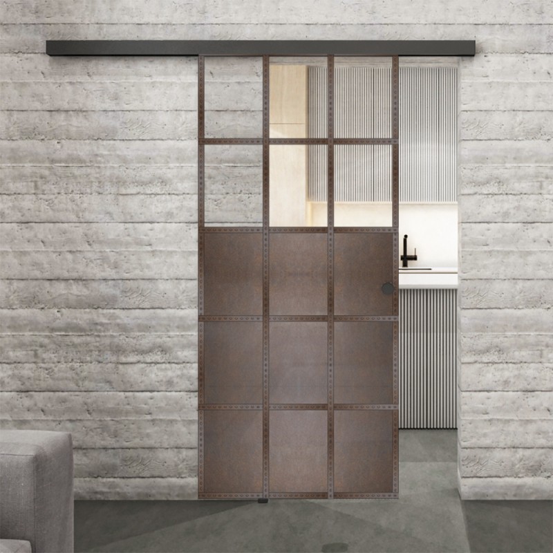 Glasschiebetür BLACK-LINE Loft Rosteisen Genietet 21 Auf Klarglas Glasschiebetür BLACK-LINE Loft Rosteisen Genietet 21 Auf Klarglas