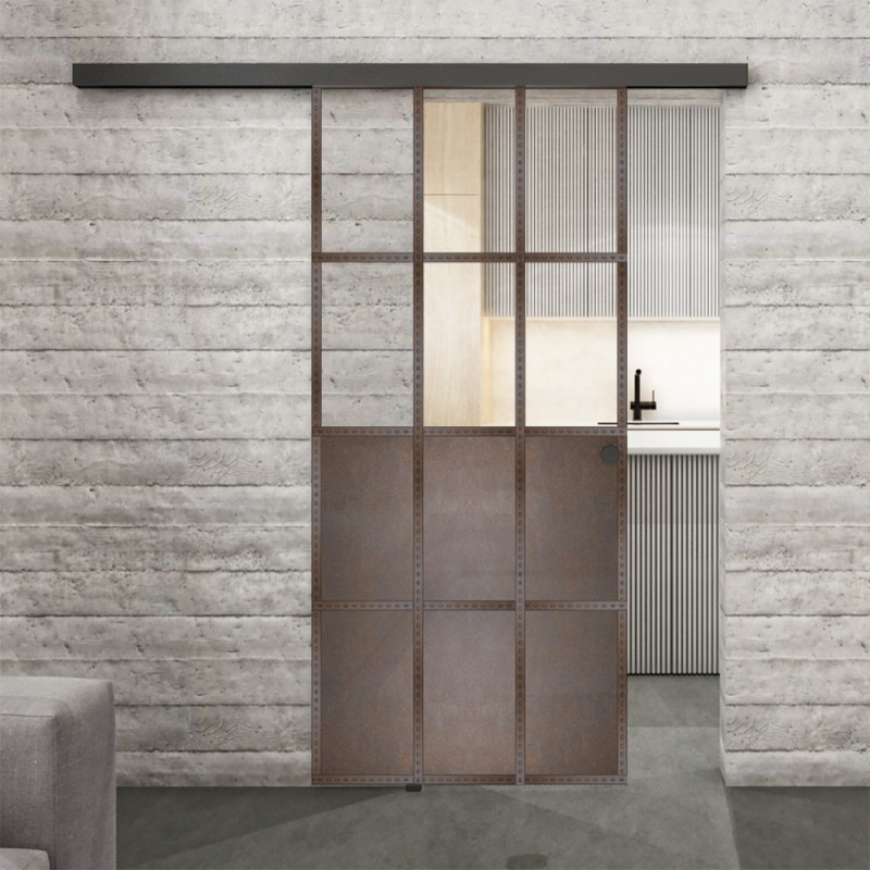 Glasschiebetür BLACK-LINE Loft Rosteisen Genietet 22 Auf Klarglas Glasschiebetür BLACK-LINE Loft Rosteisen Genietet 22 Auf Klarglas