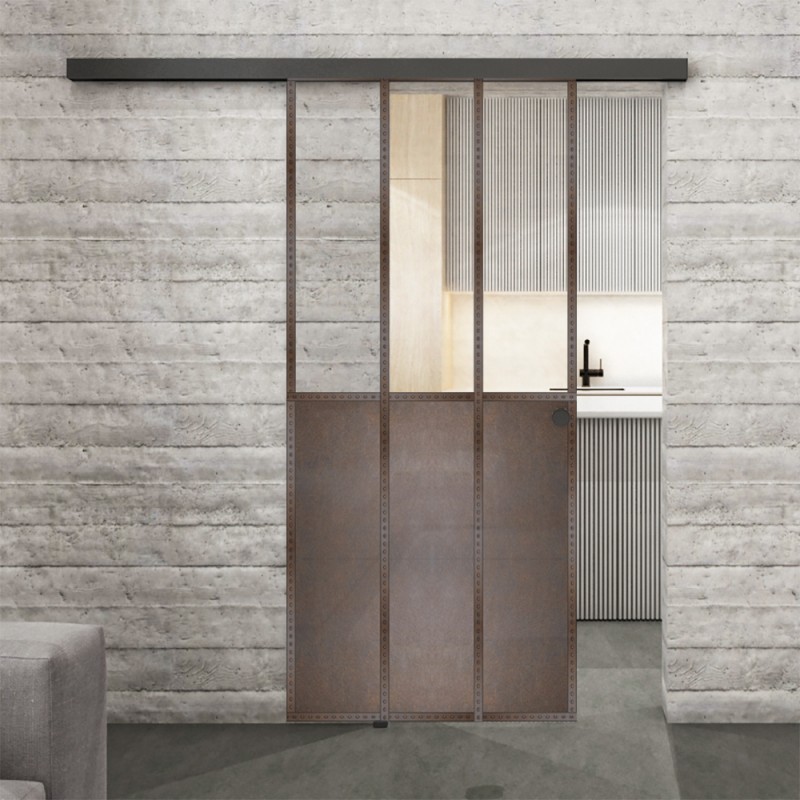 Glasschiebetür BLACK-LINE Loft Rosteisen Genietet 24 Auf Klarglas Glasschiebetür BLACK-LINE Loft Rosteisen Genietet 24 Auf Klarglas