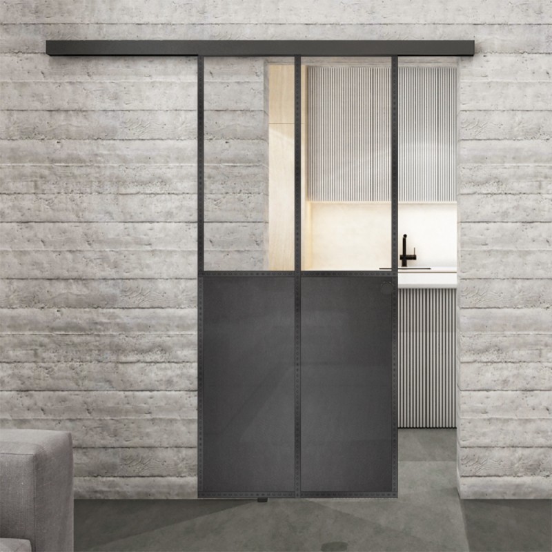 Glasschiebetür BLACK-LINE Loft Schwarzeisen Genietet 20 Auf Klarglas Glasschiebetür BLACK-LINE Loft Schwarzeisen Genietet 20 Auf Klarglas