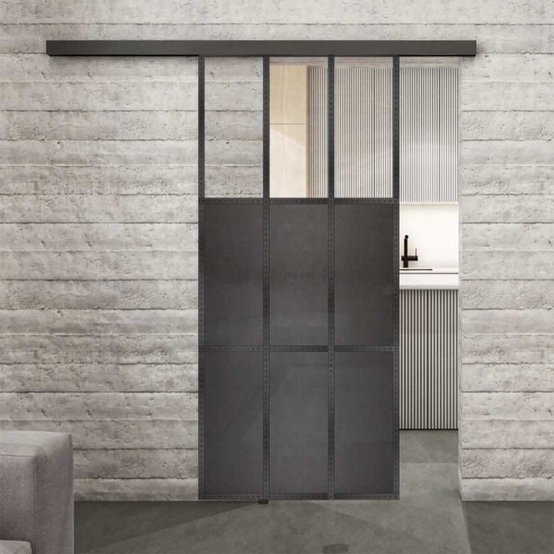 Glasschiebetür BLACK-LINE Loft Schwarzeisen Genietet 23 Auf Klarglas Glasschiebetür BLACK-LINE Loft Schwarzeisen Genietet 23 Auf Klarglas