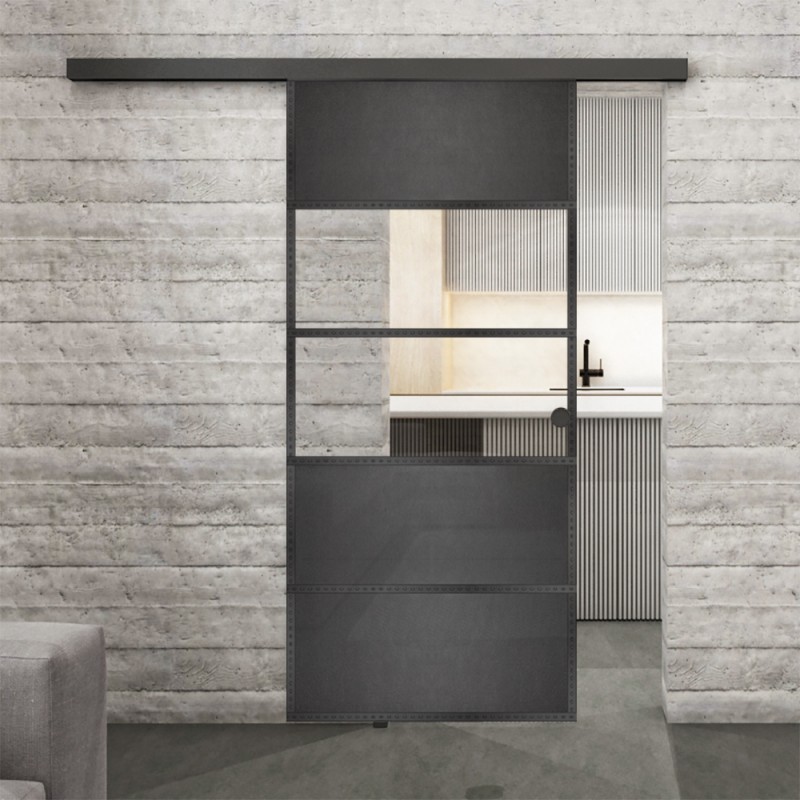 Glasschiebetür BLACK-LINE Loft Schwarzeisen Genietet 25 Auf Klarglas