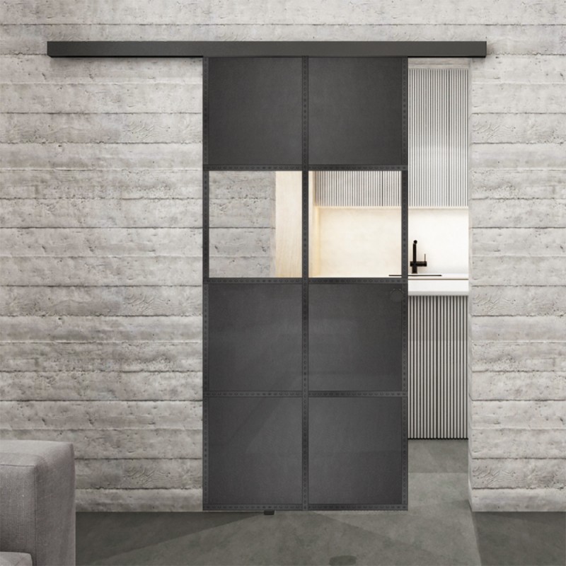 Glasschiebetür BLACK-LINE Loft Schwarzeisen Genietet 29 Auf Klarglas