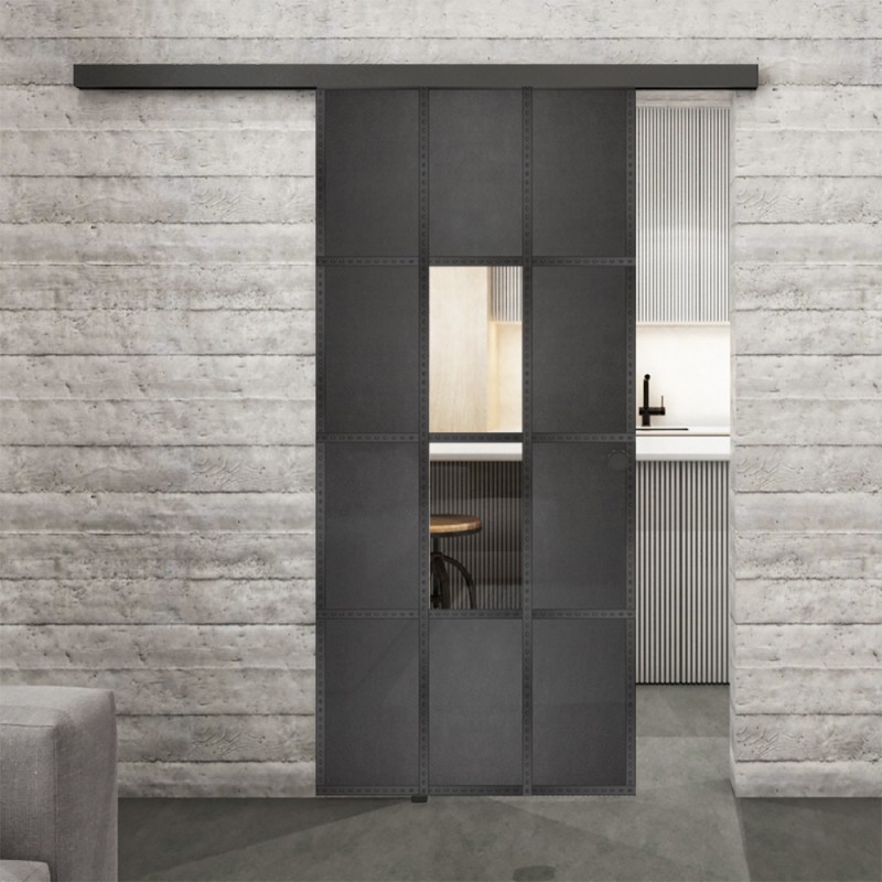 Glasschiebetür BLACK-LINE Loft Schwarzeisen Genietet 35 Auf Klarglas