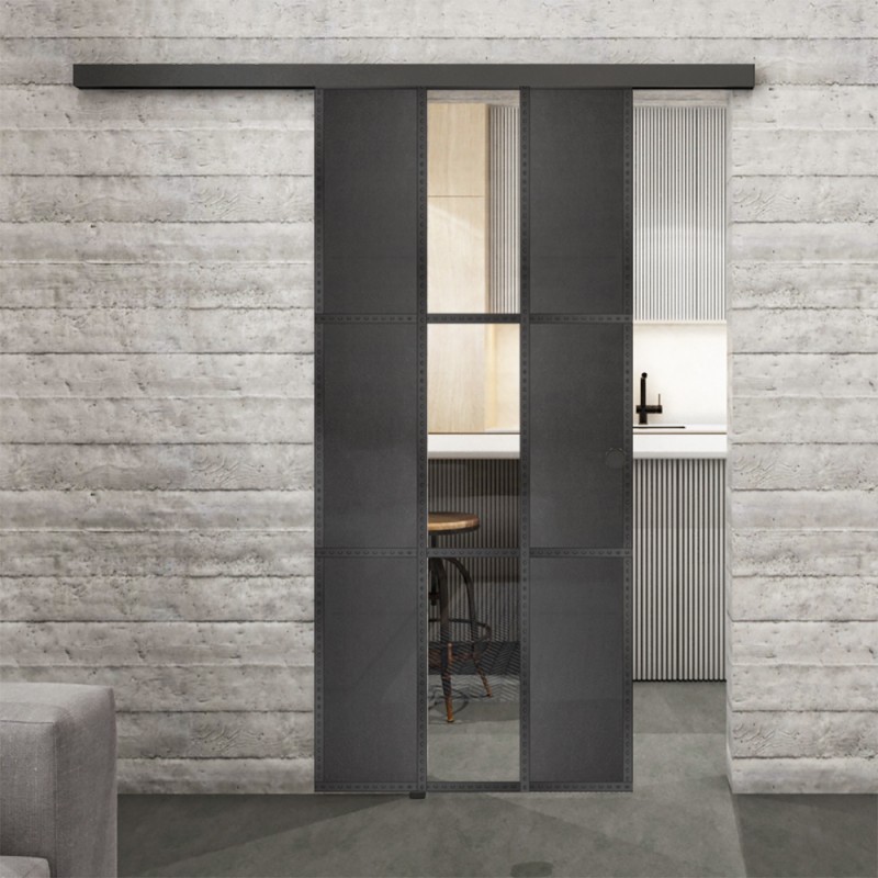 Glasschiebetür BLACK-LINE Loft Schwarzeisen Genietet 36 Auf Klarglas