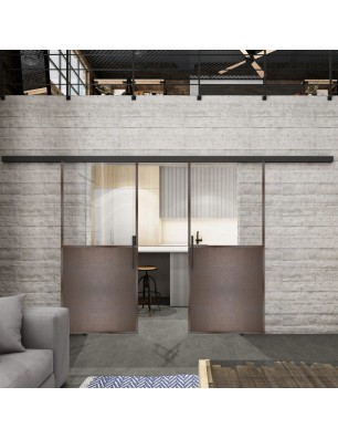 Glasschiebetür BLACK-LINE Loft Rosteisen | Glastuershop24