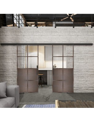 Glasschiebetür BLACK-LINE Loft Rosteisen | Glastuershop24