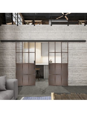 Glasschiebetür BLACK-LINE Loft Rosteisen | Glastuershop24