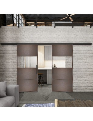 Glasschiebetür BLACK-LINE Loft Rosteisen | Glastuershop24