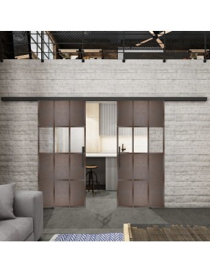 Glasschiebetür BLACK-LINE Loft Rosteisen | Glastuershop24