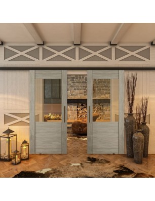 Glasschiebetür BLACK-LINE - Country Graueiche | Glastuershop24