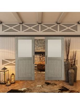 Glasschiebetür BLACK-LINE - Country Graueiche | Glastuershop24