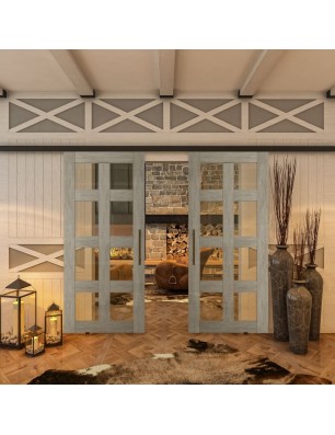 Glasschiebetür BLACK-LINE - Country Graueiche | Glastuershop24