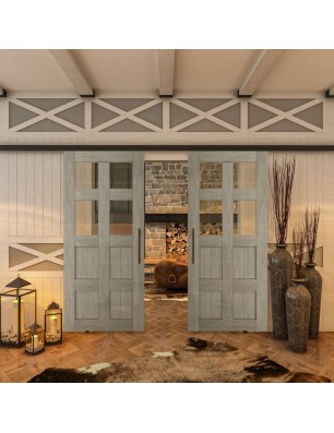 Glasschiebetür BLACK-LINE - Country Graueiche | Glastuershop24