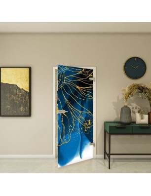 Ganzglastür Fotoprint Modell 77 – floral, blau-gold | Glastuershop24