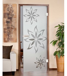 Ganzglastür Göttingen mit sandgestrahltem floralen Motiv, positiv dargestellt