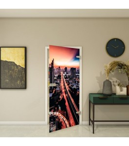 Ganzglastür Modell 210 mit Fotoprint und Stadtmotiv | Glastuershop24