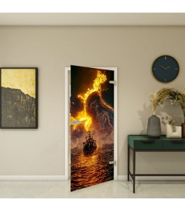 Ganzglastür Fotoprint Modell 225 mit Flammenmotiv | Glastuershop24