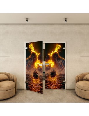Ganzglastür Fotoprint Modell 225 mit Flammenmotiv | Glastuershop24