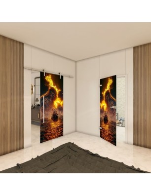 Ganzglastür Fotoprint Modell 225 mit Flammenmotiv | Glastuershop24